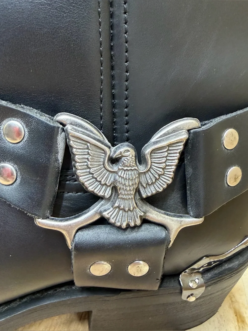 DINGO BLACK LEATHER SQUARE TOE EAGLE HARNESS MOTORCYCLE BOOTS DI19053 MENS 10D